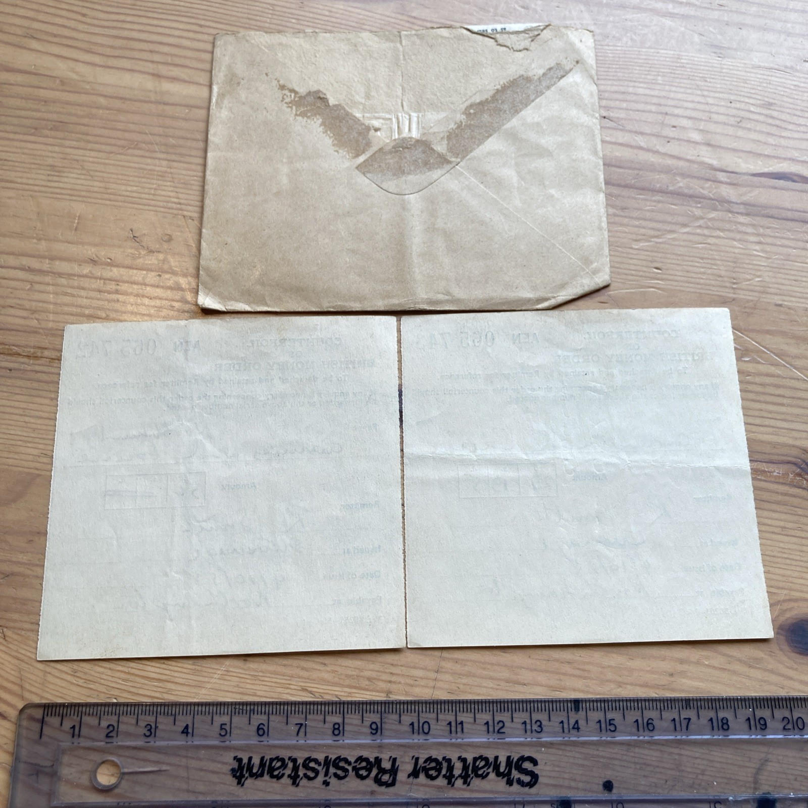 1958 British Money Order Counterfoils & Envelope
