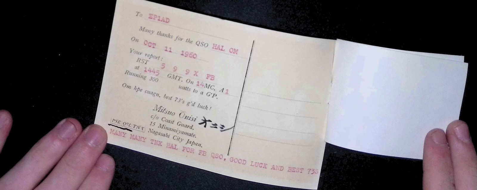 1960 JA6ZD Mitsuo Onishi QSL Card QSO EPIAD Photo RST 599 Vintage Japan