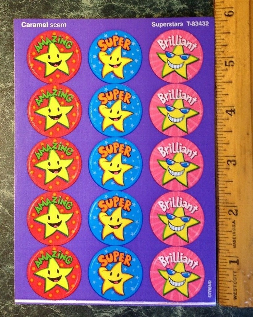 VTG 90s TREND Scratch & Sniff Stinky Sticker Sheet CARAMEL Scent SUPERSTARS Star