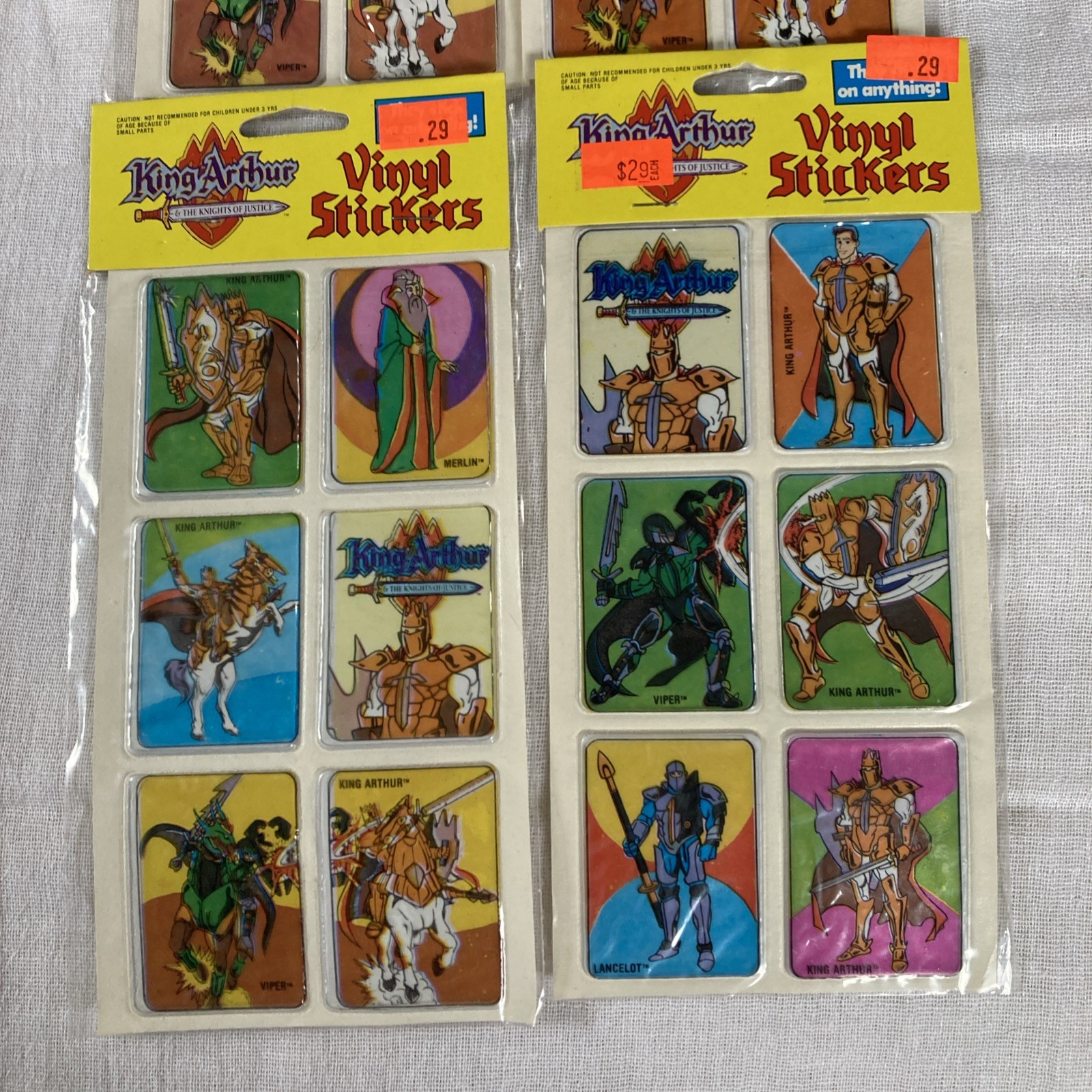 King Arthur The Knights of Justice Vinyl Stickers 1992 Lot of 4 New Sealed