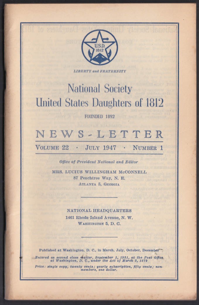 National Society United States Daughters of 1812 NEWSLETTER 7 1947