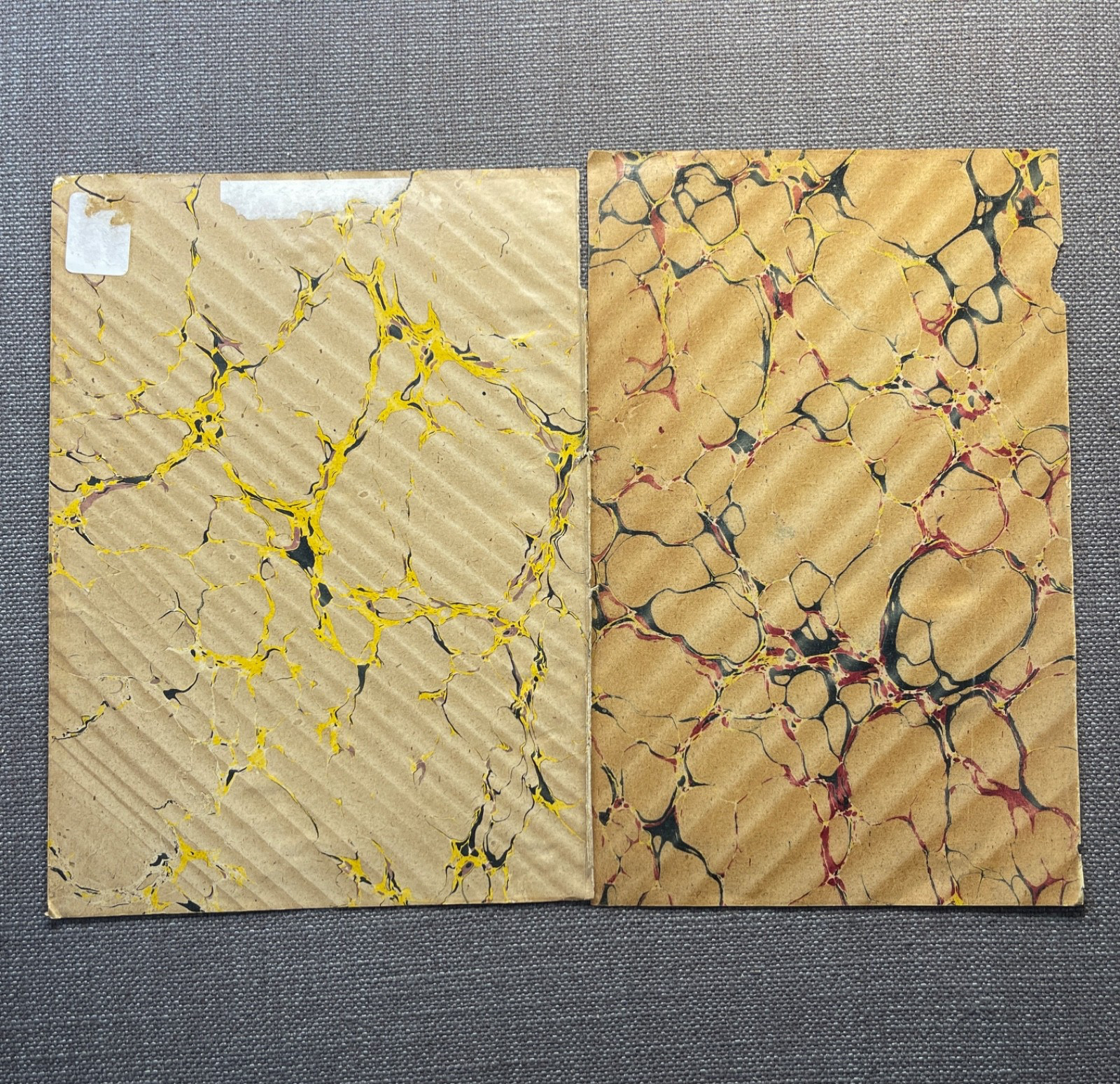 Antique Marbled End Papers Bookbinding Brown Black Red Yellow Lot of 2