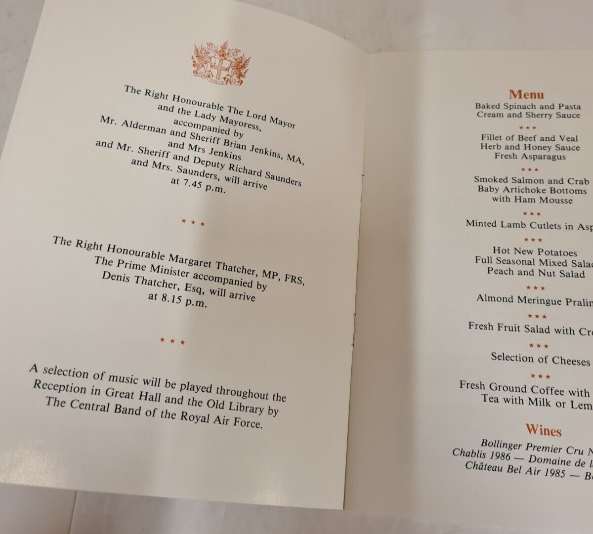 Vintage Collection x 6 London Guildhall Military Banquet / Reception Programmes