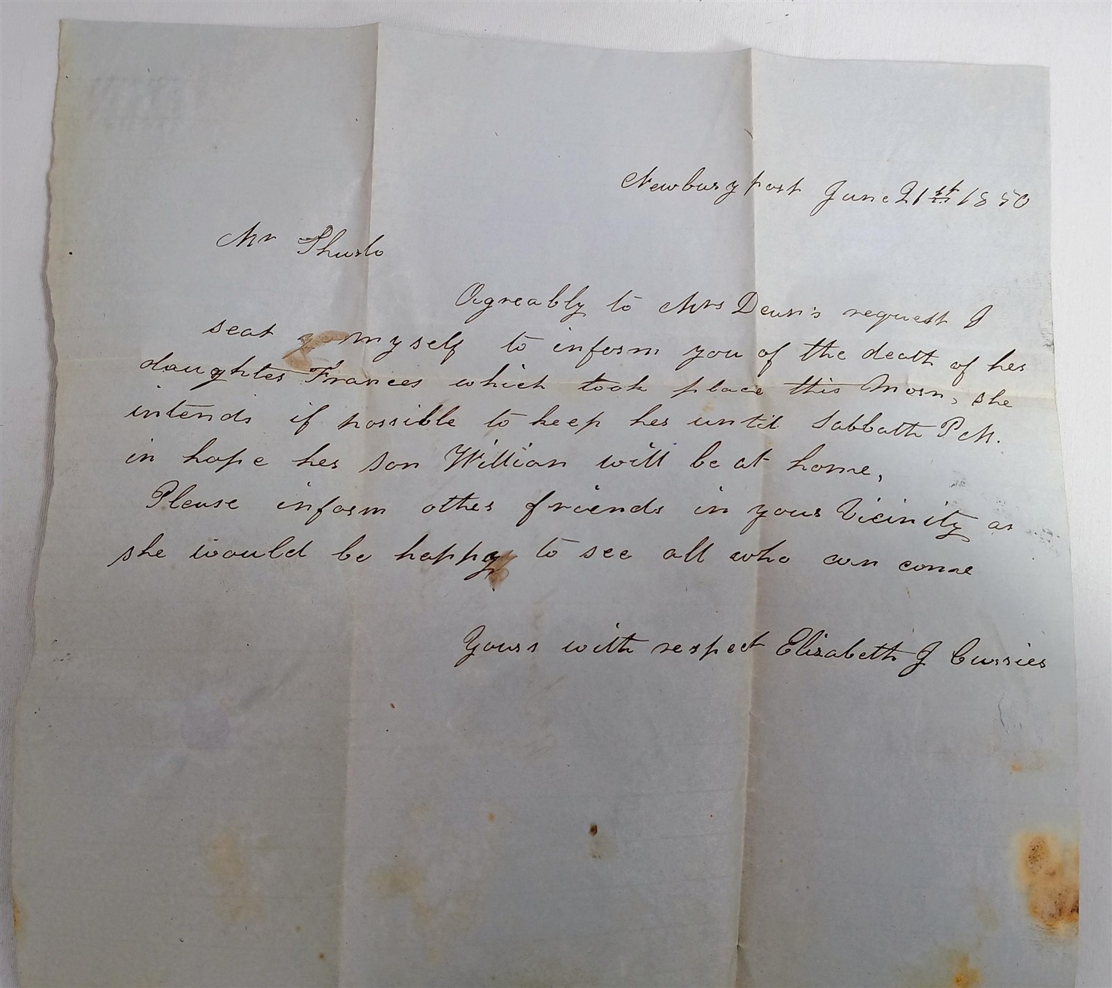 Antique Handwritten Letter 1850 Correspondence Partial Newburyport Postmark