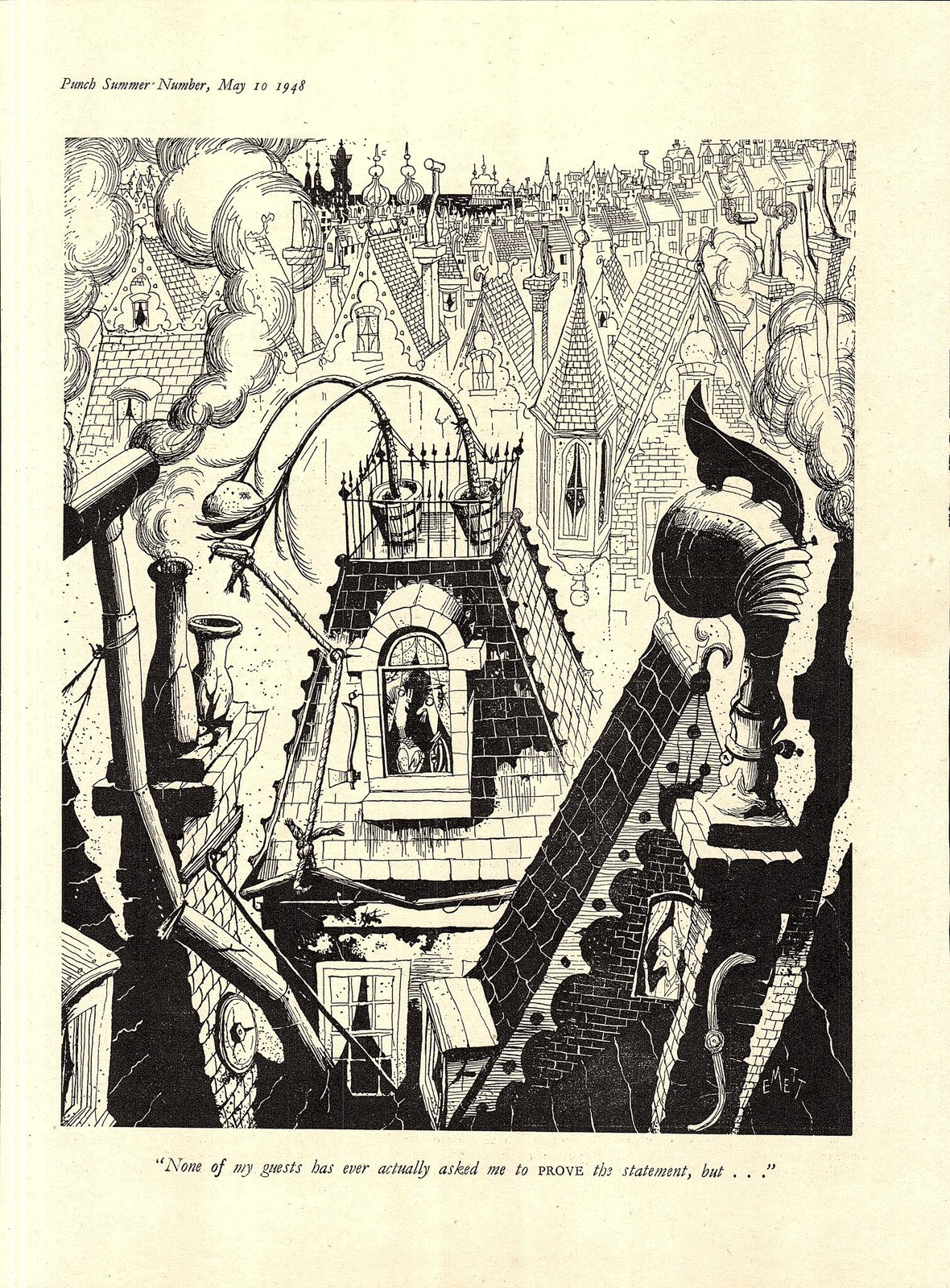 Original 1948 Punch EMETT Cartoon Print “Just a Stone’s Throw – Proof if Asked!”