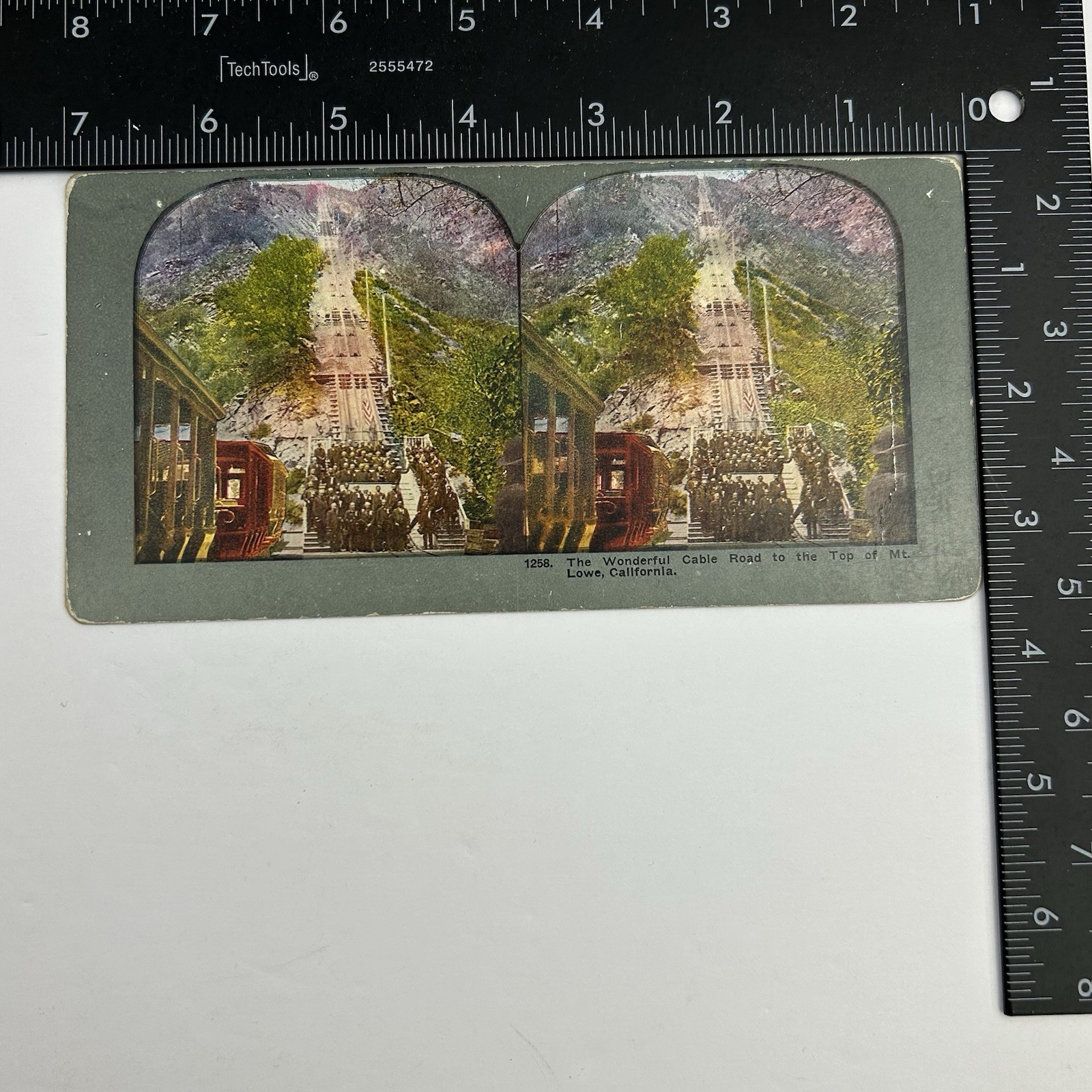 Antique Mt Lowe Incline Railway California Color Lithograph Stereoview Card L-1
