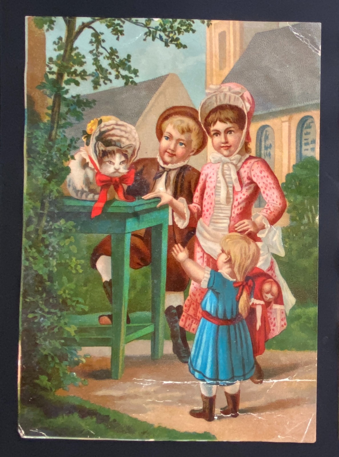 CHROMOS XIXth Century 13 cm /18 cm Print Engraving Kids And Cat