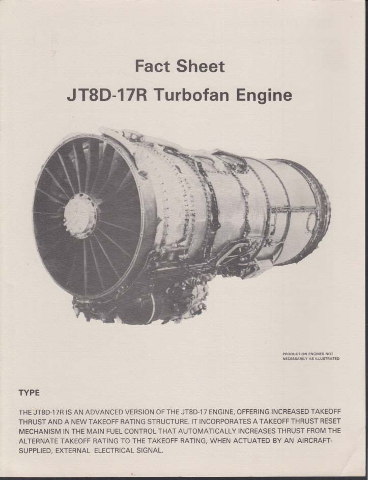 Pratt & Whitney JT8D-17R Turbofan Engine Fact Sheet Boeing 727-200 1978