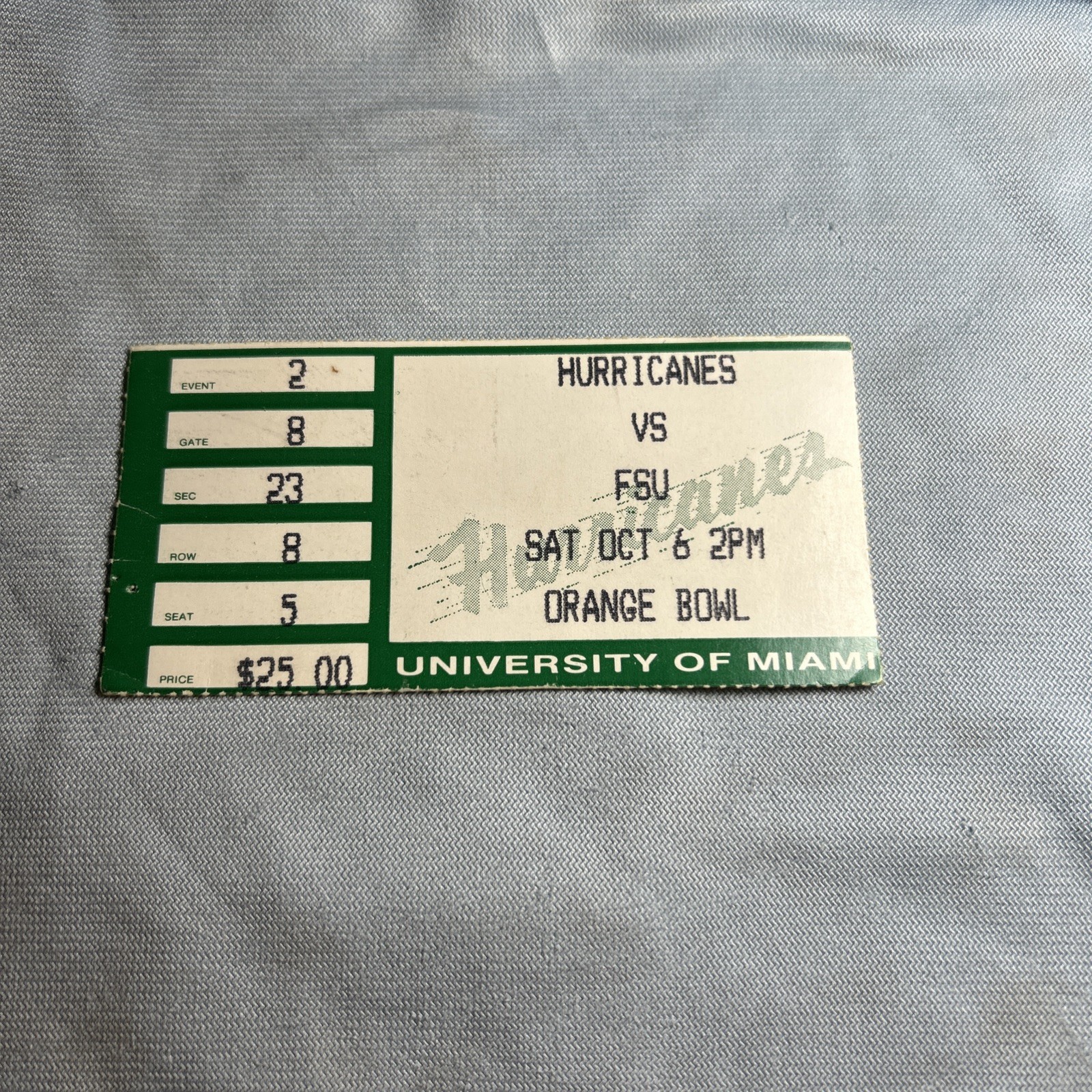 Miami Hurricanes Ticket Stub 1990 Orange Bowl Stadium Vs FSU