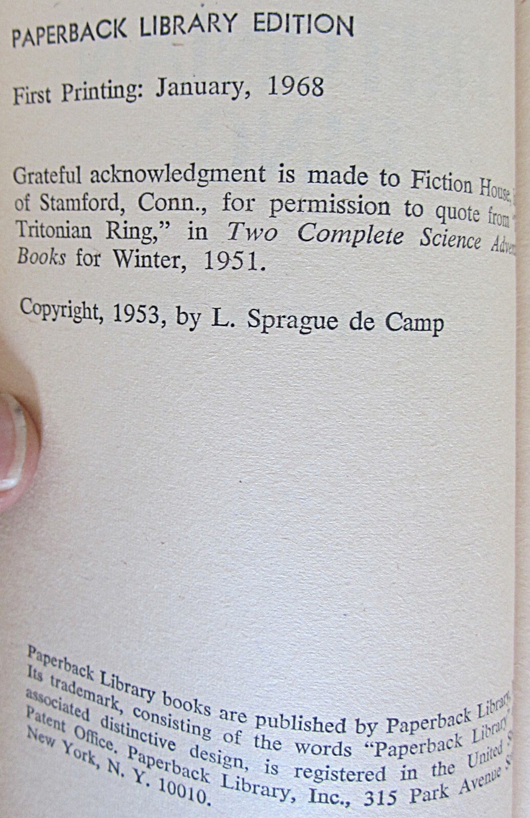 THE TRITONIAN RING~L SPRAGUE DE CAMP~PAPERBACK LIBRARY~1st PRT 1968~FRAZETTA CVR
