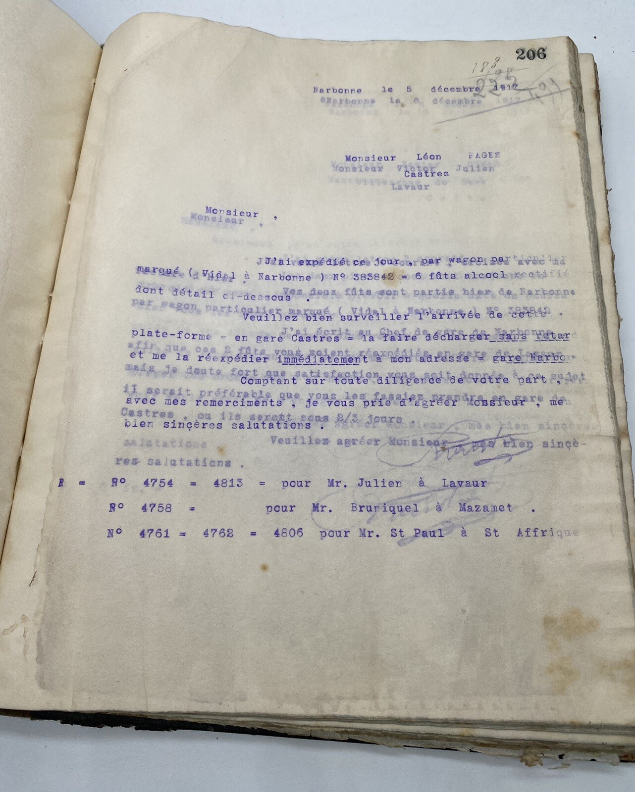 Bousquet-Combes, distiller in Narbonne, commercial correspondence, early 20th…