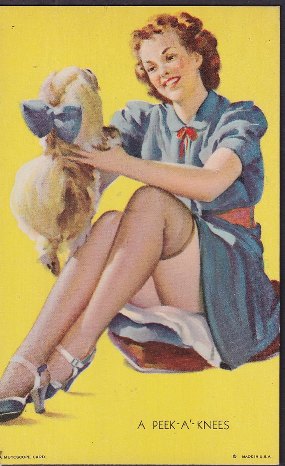 A Peek-a’-Knees mutoscope pin-up card Gil Elvgren 1940s