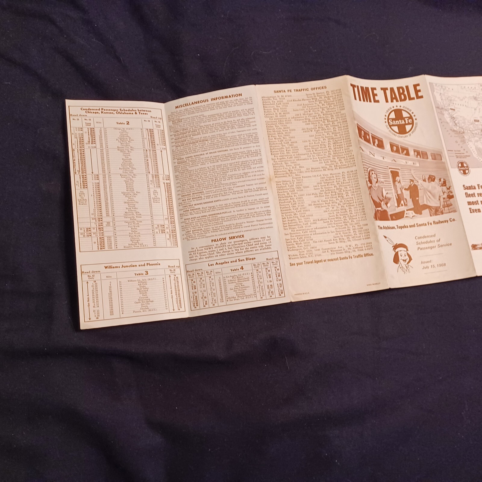 = SANTA FE TRAIN LINE TIME TABLE SCHEDULE JUNE 15 1968 PAPER PAMPHLET