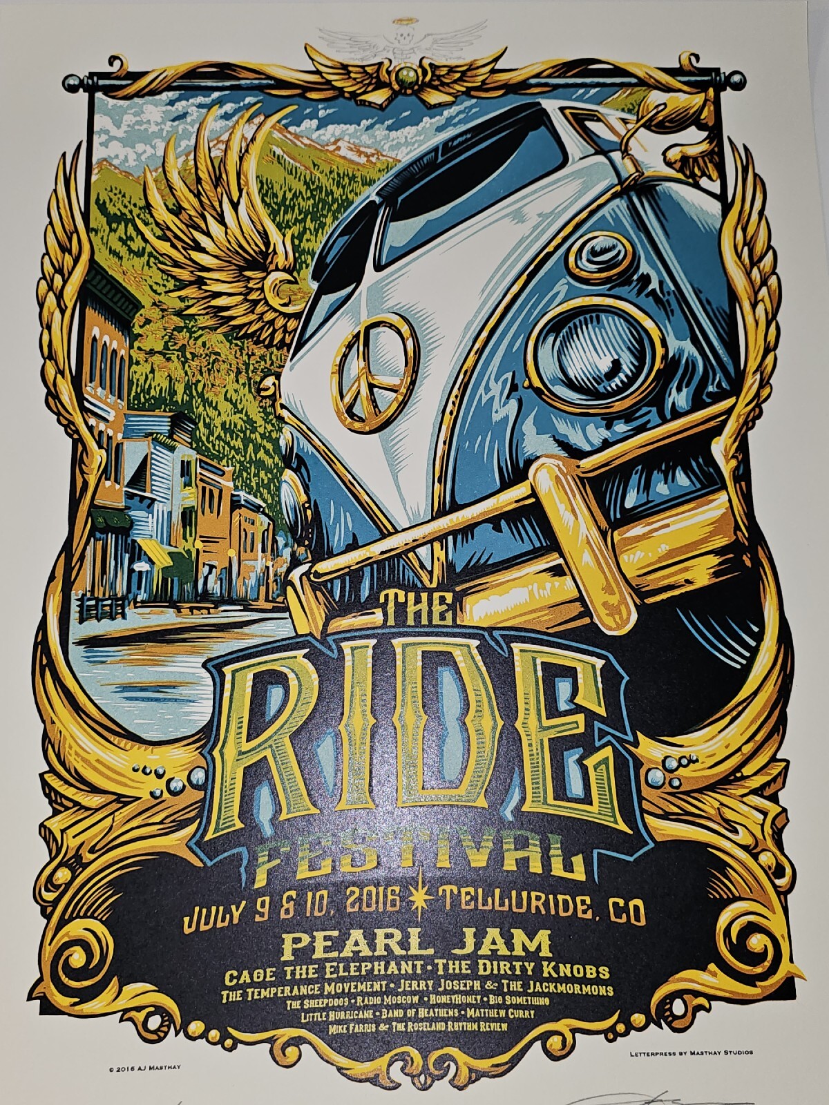 Pearl Jam Ride Fest 2016 AJ Masthay Doodled S/N AE Poster ScreenPrint Telluride