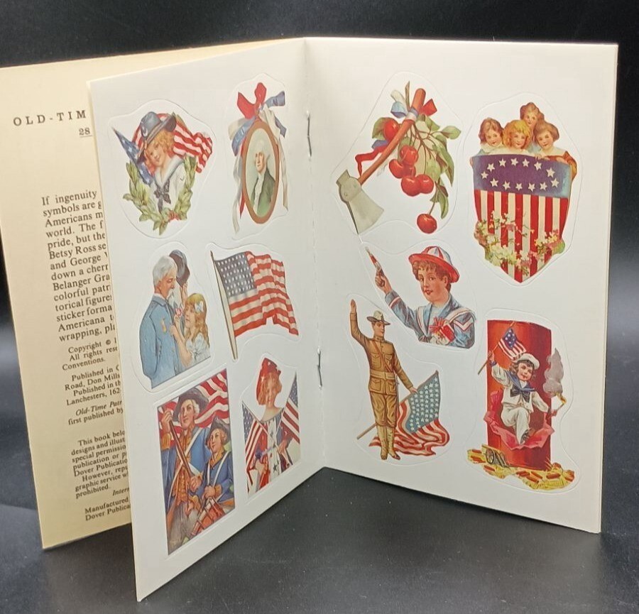 VTG Old Time Patriotic Dover Stickers 28 USA Designs By Carol Belanger Grafton