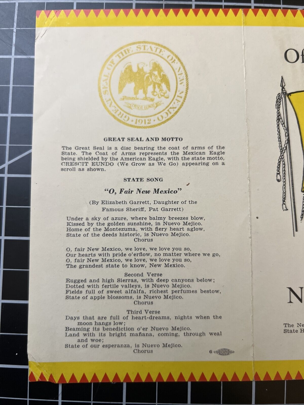 1951 New Mexico Official Insignia State Flag Pamphlet 1950s Edwin Mechem Vintage