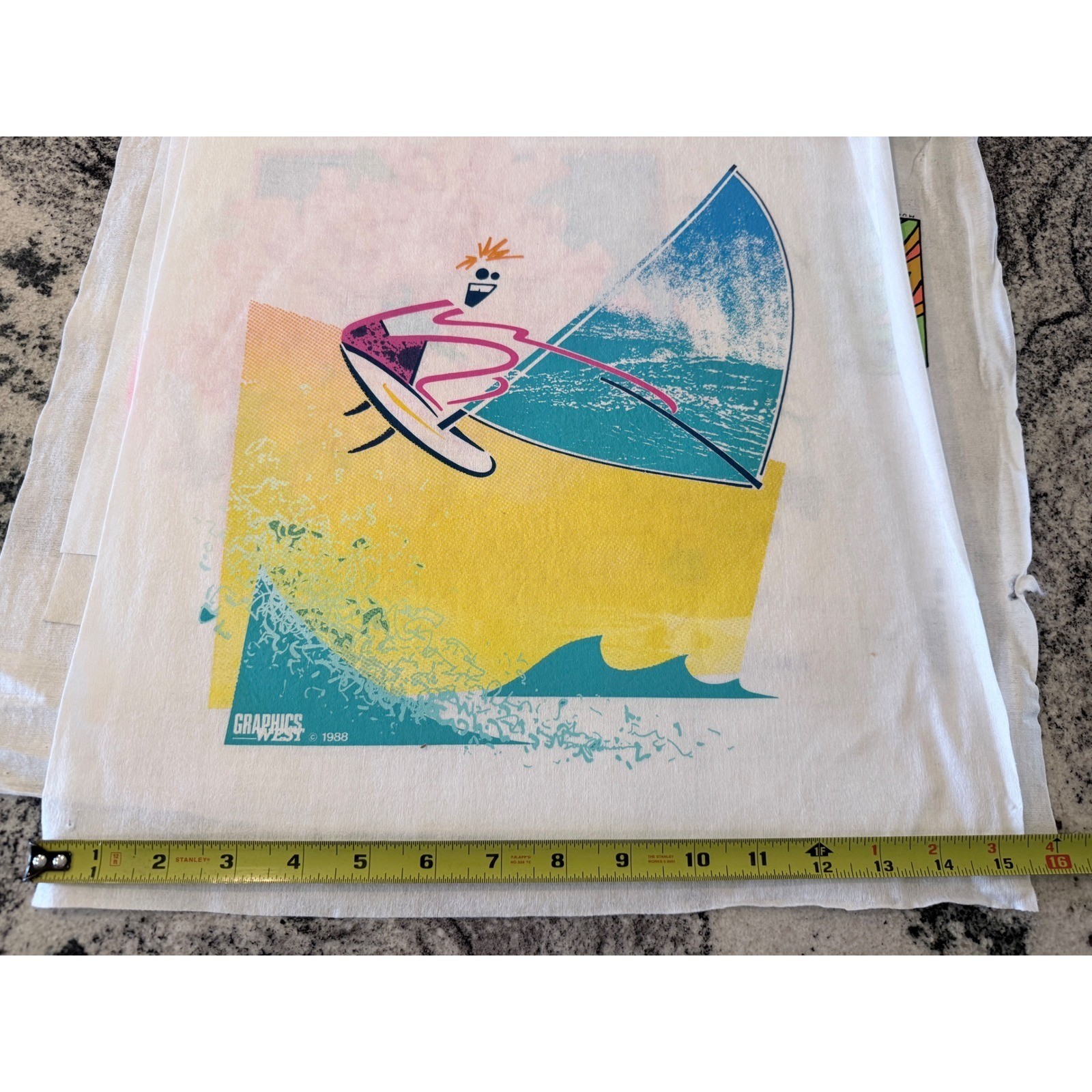 Vintage 80s Graphics West Surf Beach Heat Transfer Lot Pacific Wave California