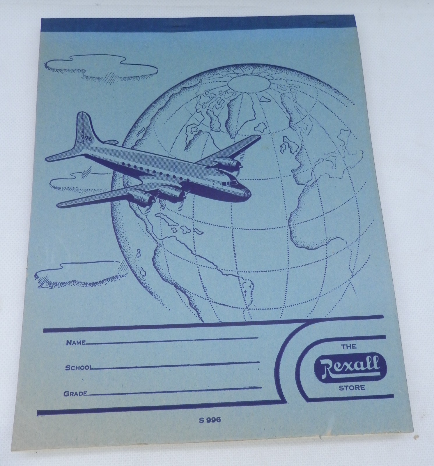 Vintage 1950s Rexall Drug Store Lined Paper Pad Composition Book w/Douglas Plane