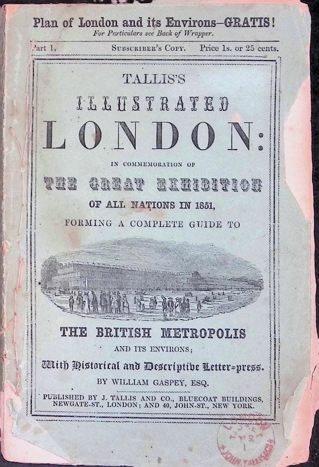 1851 Tallis Illustrated London Wrapper-Crystal Palace Great Exhibition