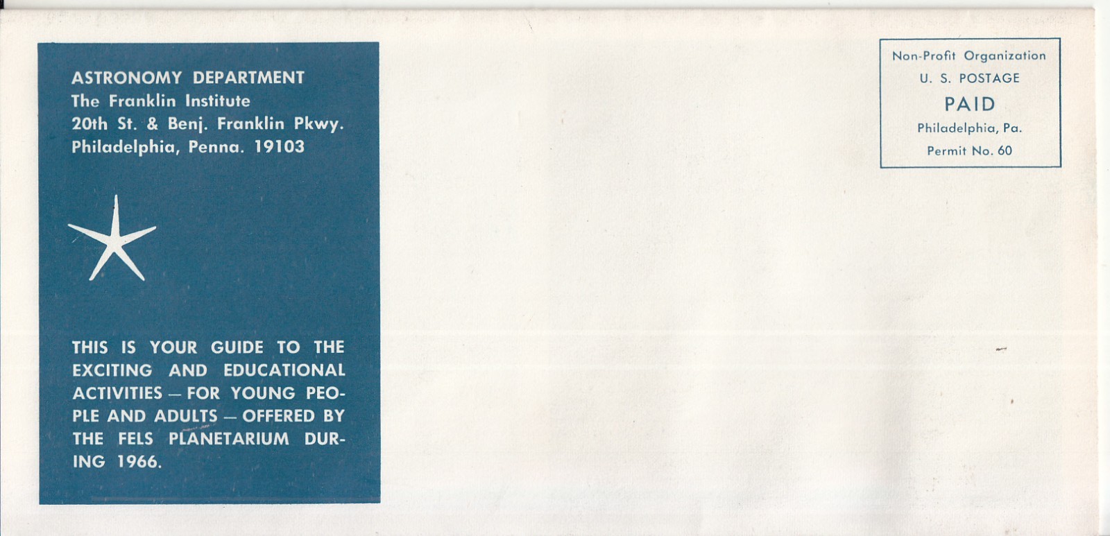 1966 Theater of the Stars Fels Planetarium Franklin Institute Programs Courses