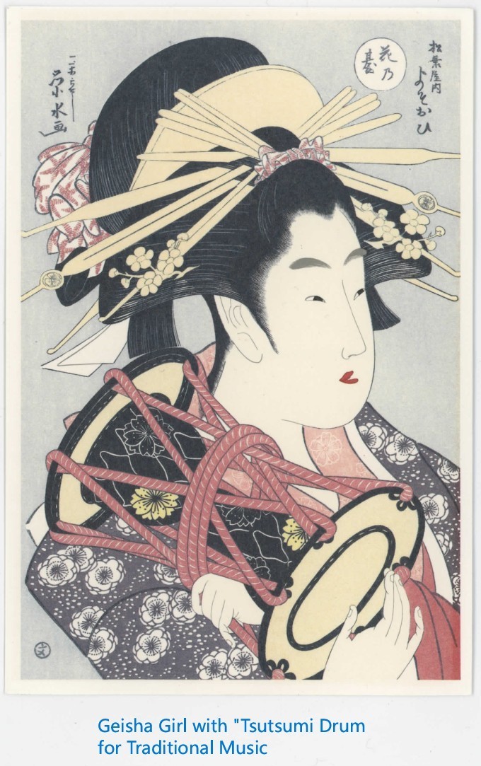 Vintage Japan Geisha Girl Postcards 2x Utamaro & Eisui Ukiyoe Art c1795