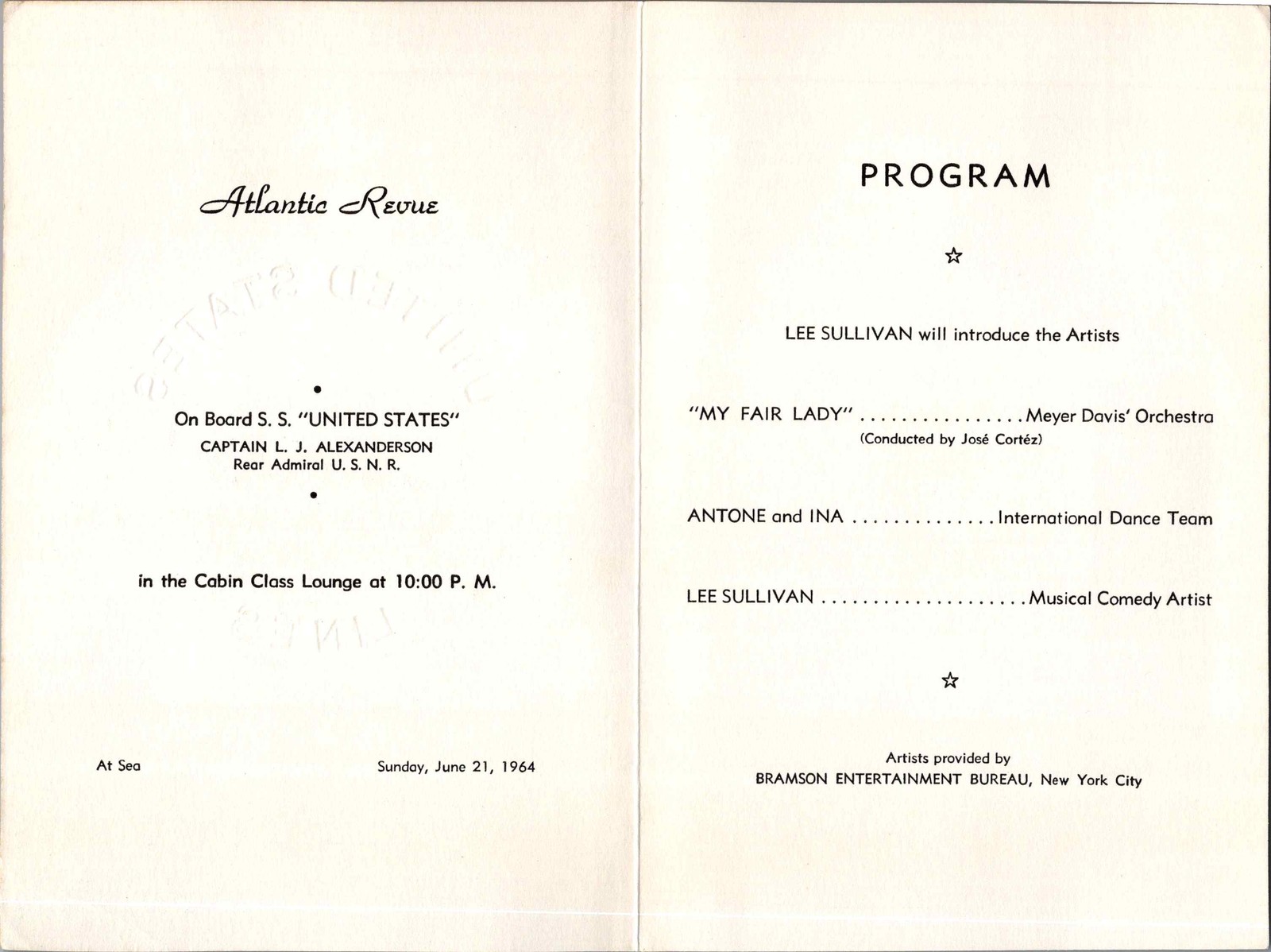 Atlantic Revue Menu 1964 S S United States New York NY Ocean Liner Design