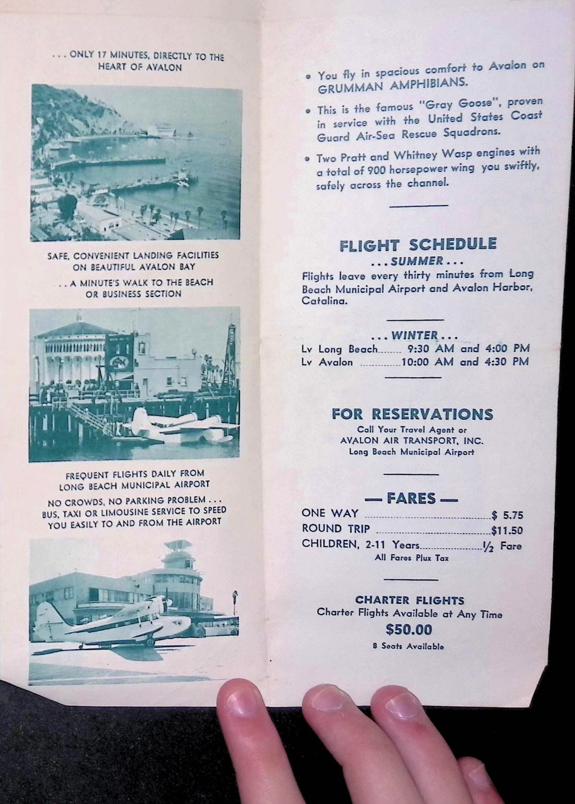 c1950s Avalon Air Transport Brochure Catalina Island CA Seaplane Art