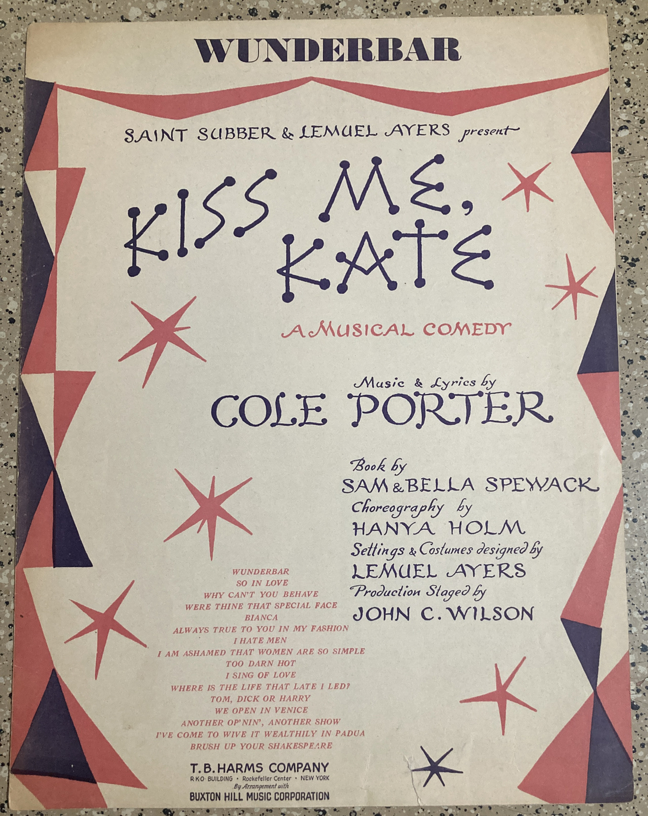 VINTAGE SHEET MUSIC 1948 WUNDERBAR KISS ME KATE COLE PORTER MUSICAL COMEDY