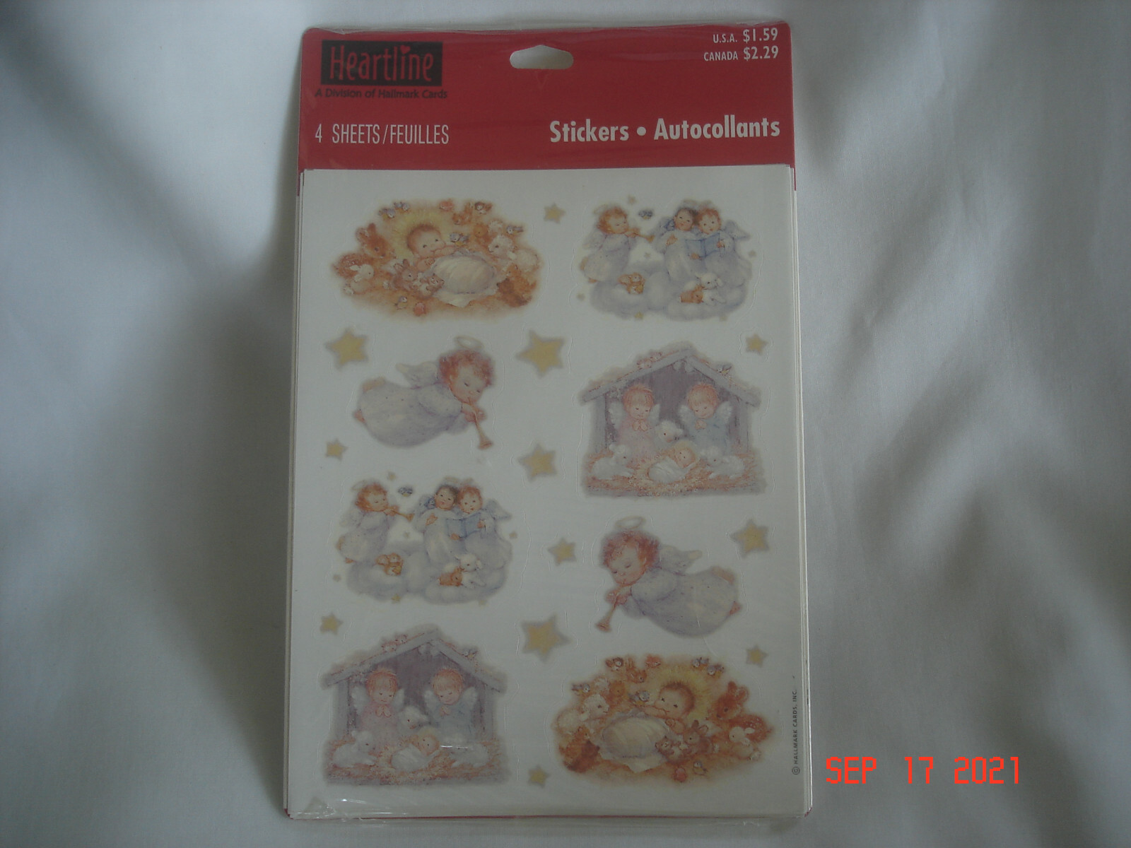 SEALED PKG. Vtg. HALLMARK / HEARTLINE ANGEL / NATIVITY THEME STICKERS 4 Sheets