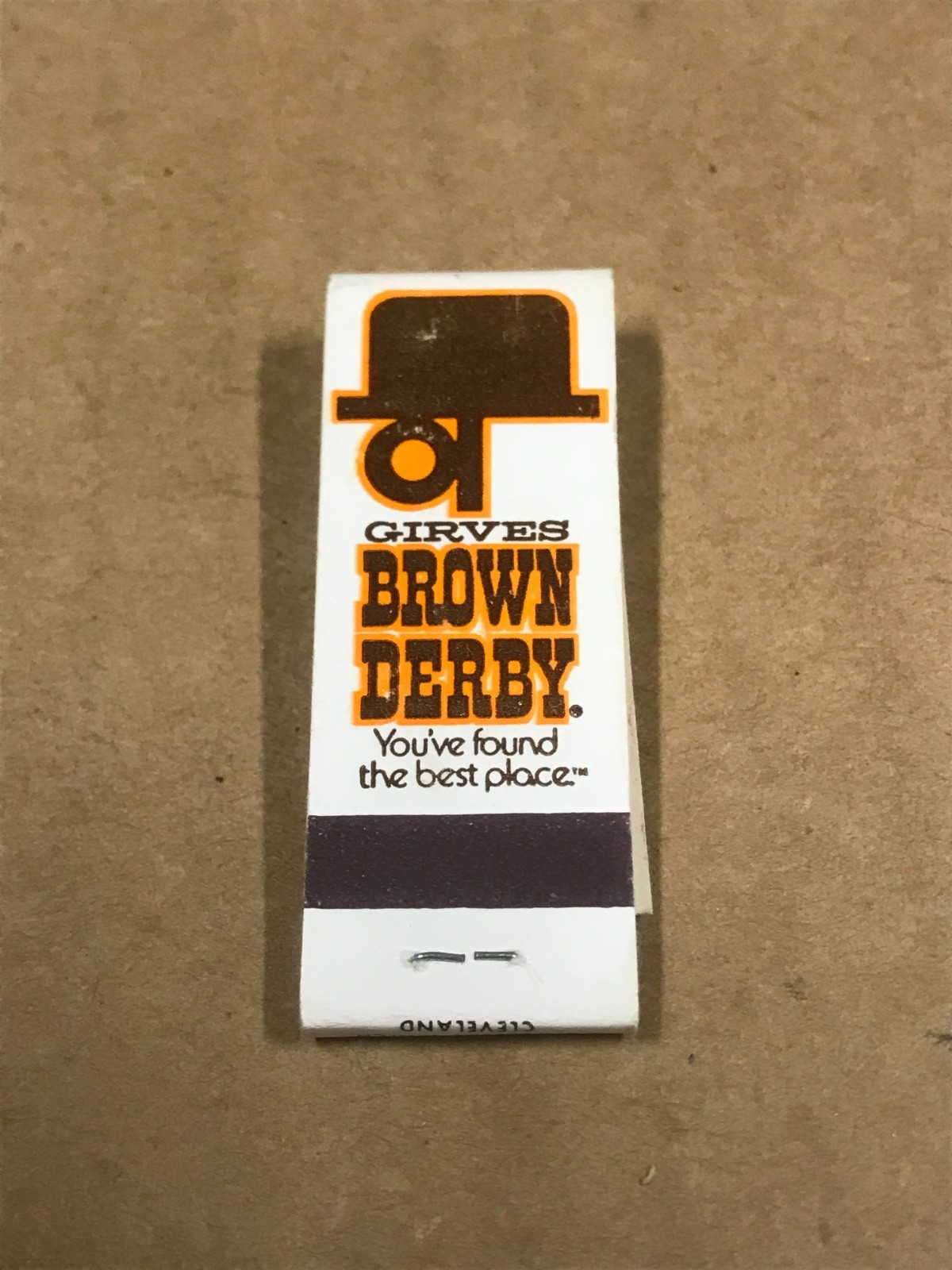 Vintage New/Unstruck The Famous Girves Brown Derby – Matchbook, Matchcover