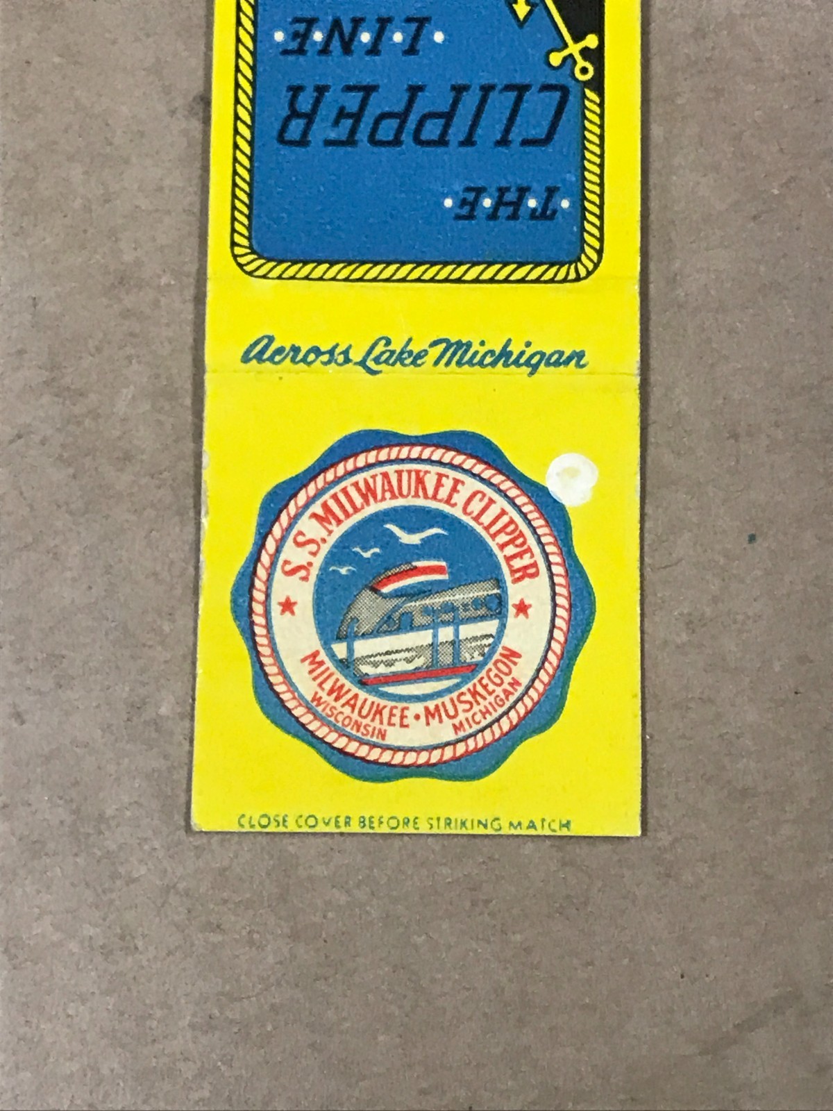 Vintage The Clipper Line “Across Lake Michigan” Matchcover