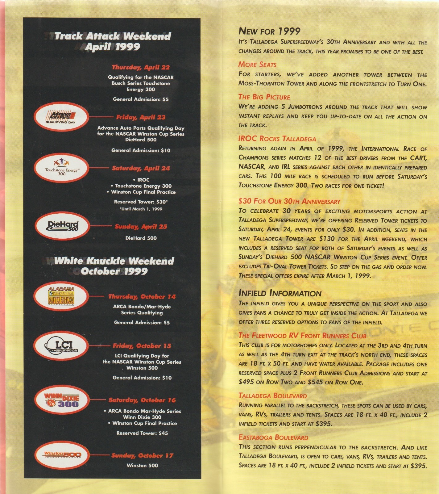 30th ANNIVERSARY TALLADEGA SUPERSPEEDWAY – TALLADEGA, ALABAMA 1999 BOOKLET