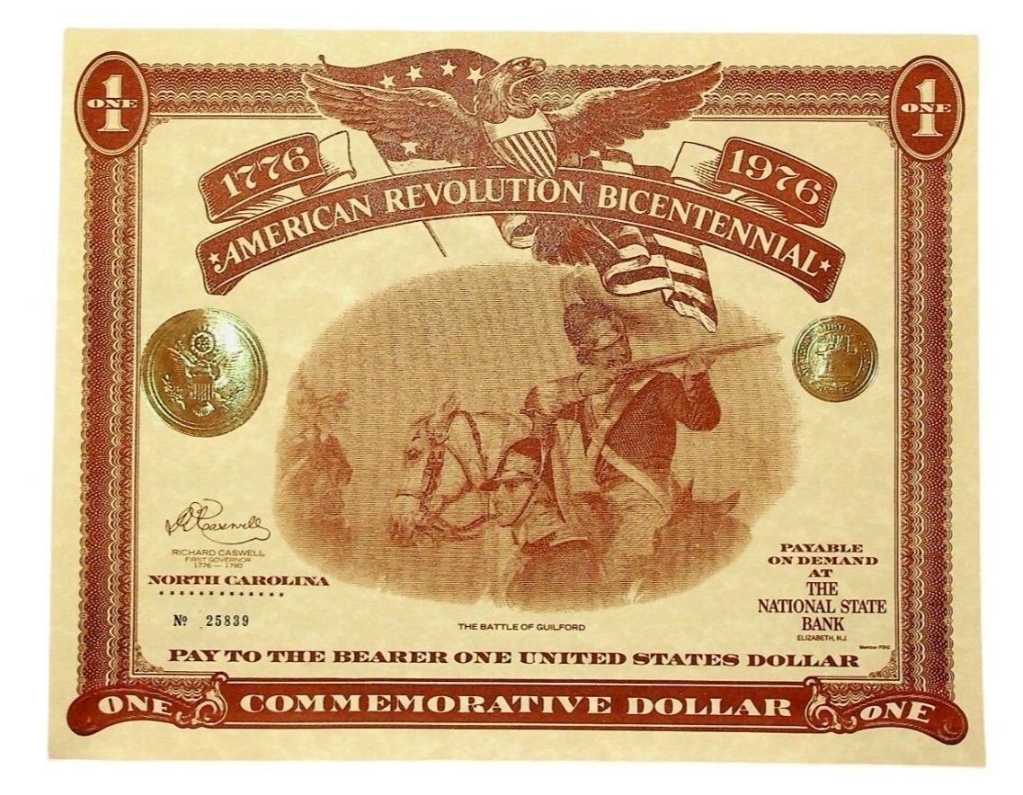 2-American Revolution Bicentennial 1976 Commemorative Dollar Note Replica