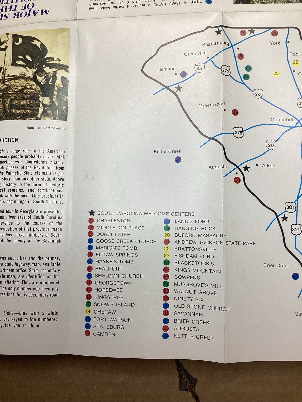 Vintage Major Sites Of The Revolution Brochure In South Carolina B52