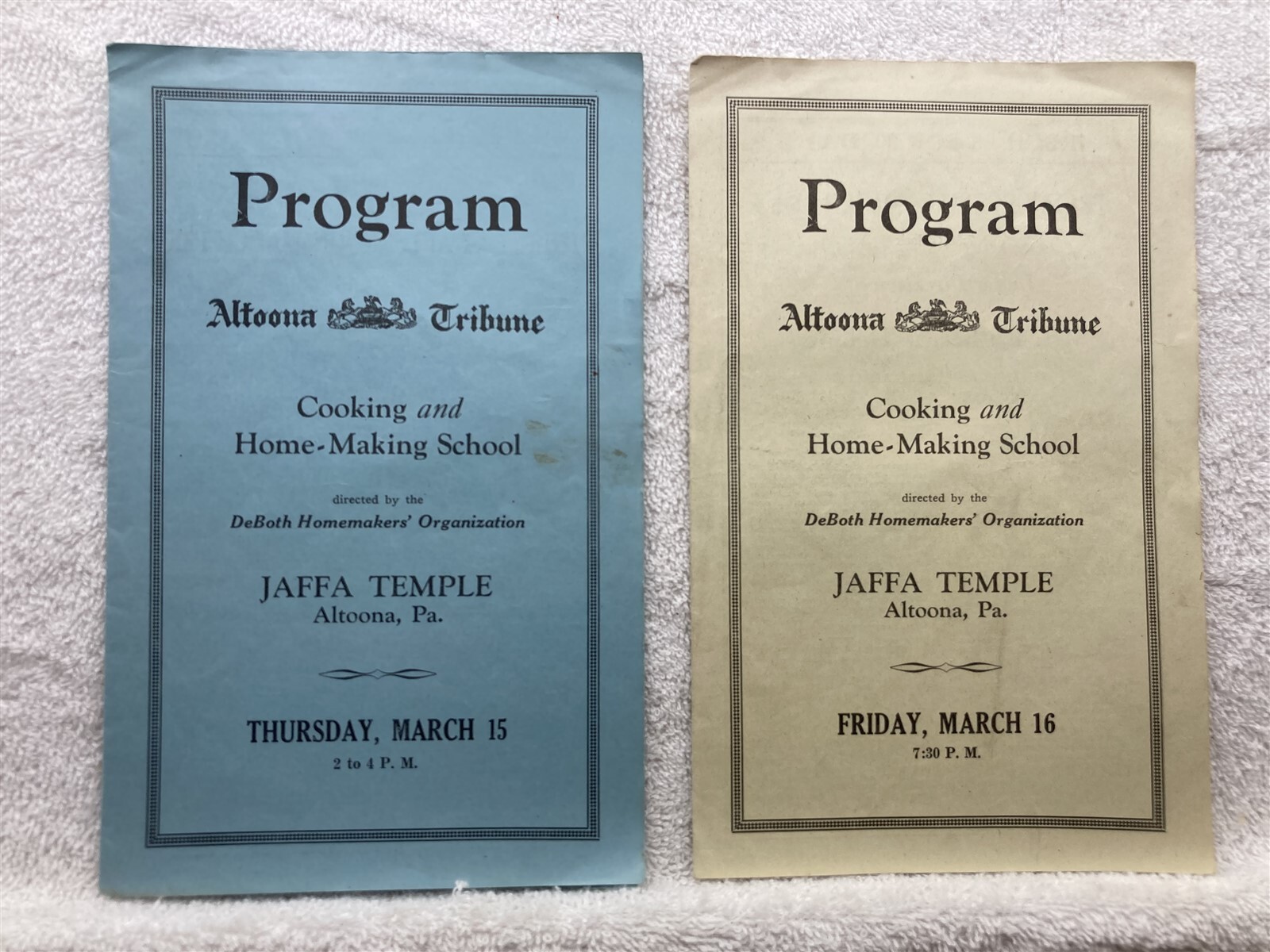 1923 1928 1934 Altoona Tribune Cooking School Jaffa Temple Altoona PA Programs