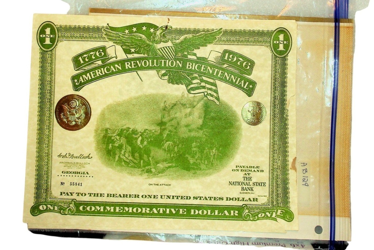 2-1926 Commemorative Dollar Certificate Replica American Revolution Bicentennial