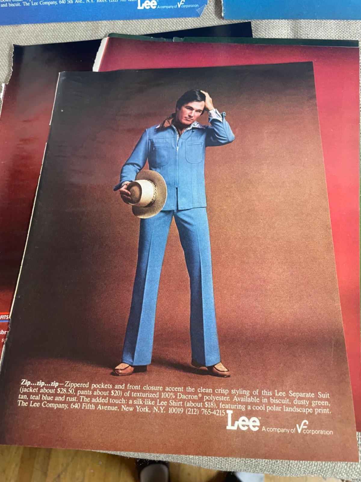 Lee Fits America 1970s Magazine Avertisement Ads lot of 9 Mens Fashion