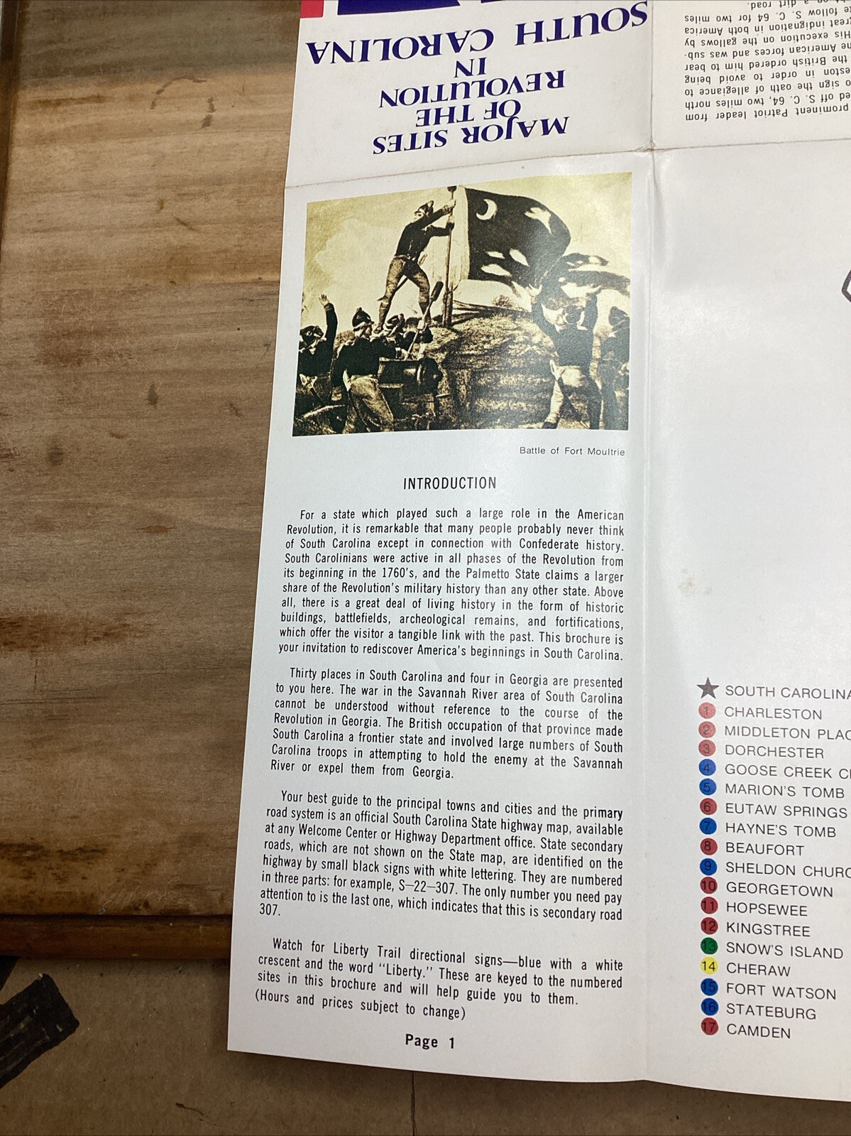 Vintage Major Sites Of The Revolution Brochure In South Carolina B52