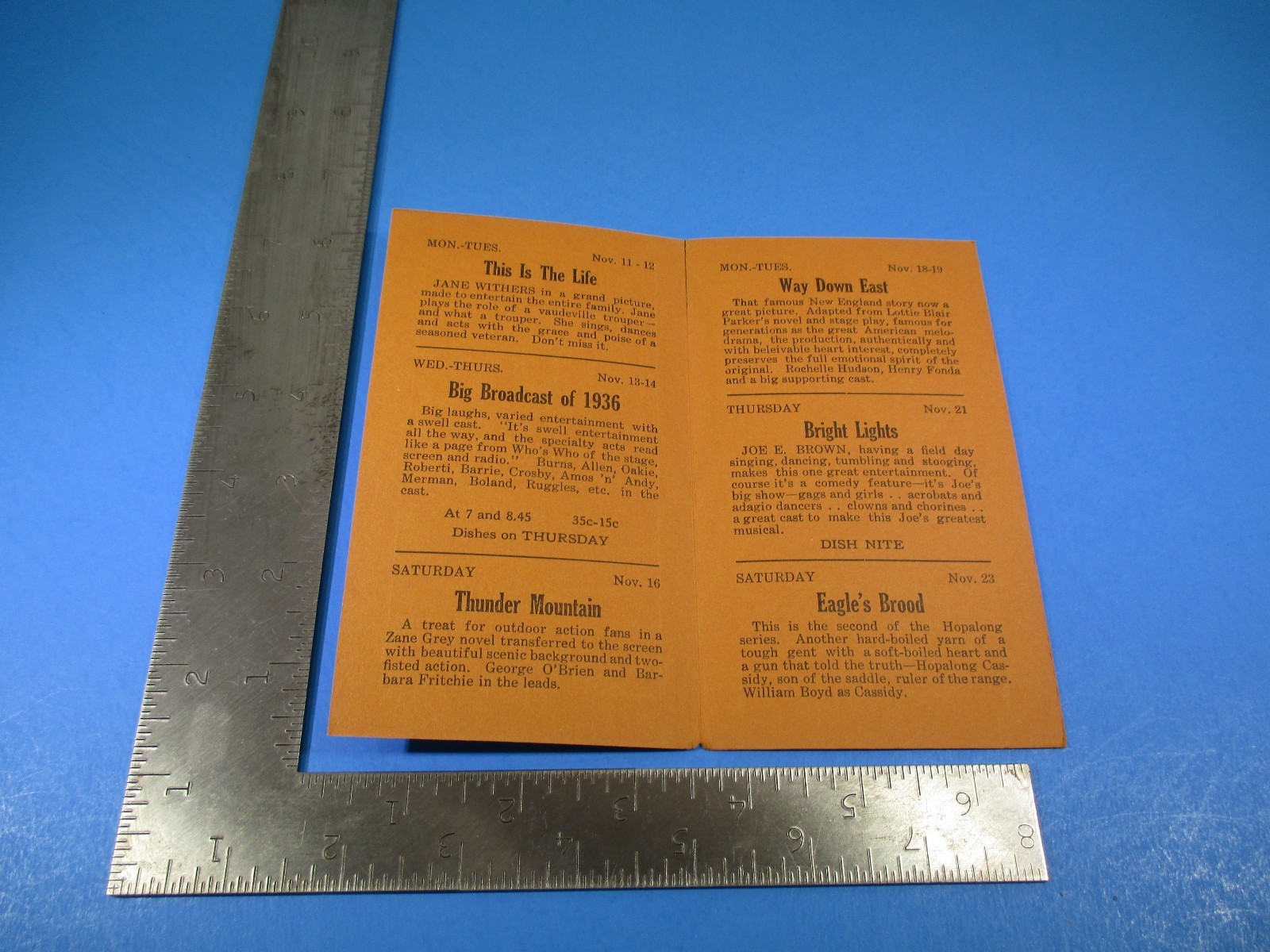 Vintage November 11th Royal Theatre Ludlow Vermont Play Programs and Times S5732