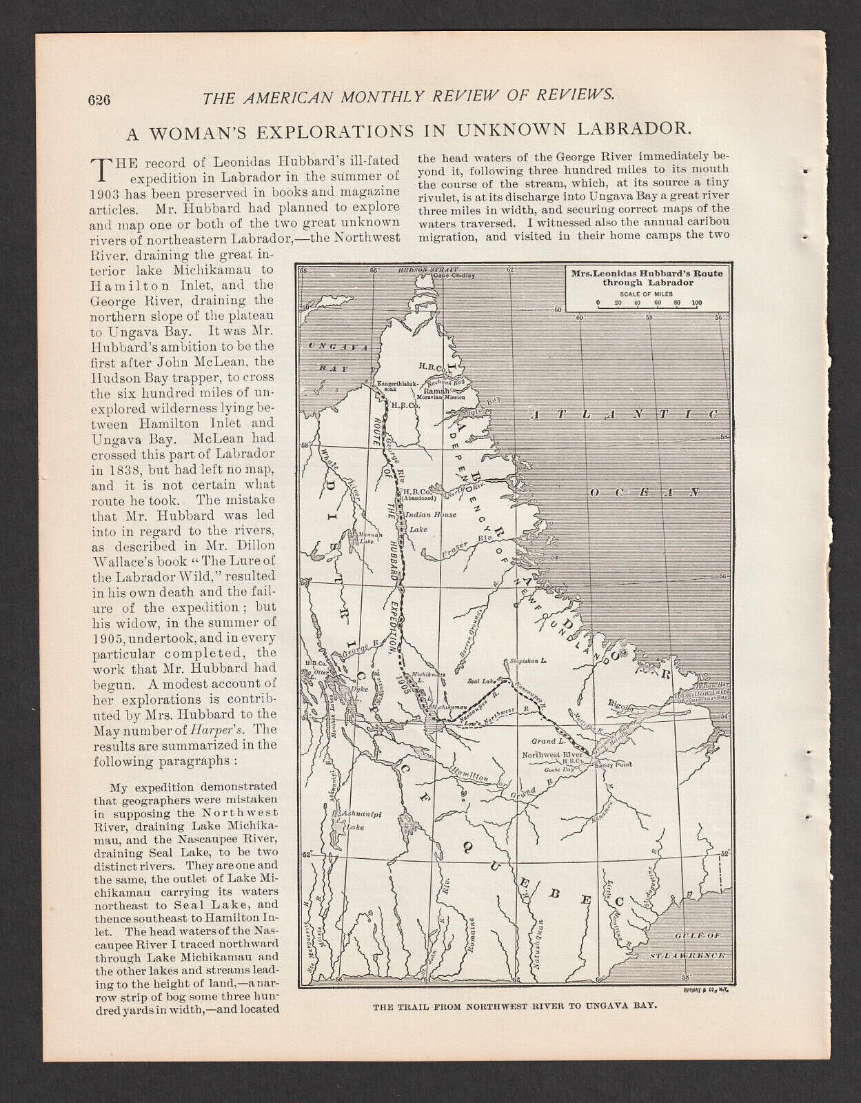 A Womans Explorations In Unknown Labrador Canada 1906 Magazine Article Map