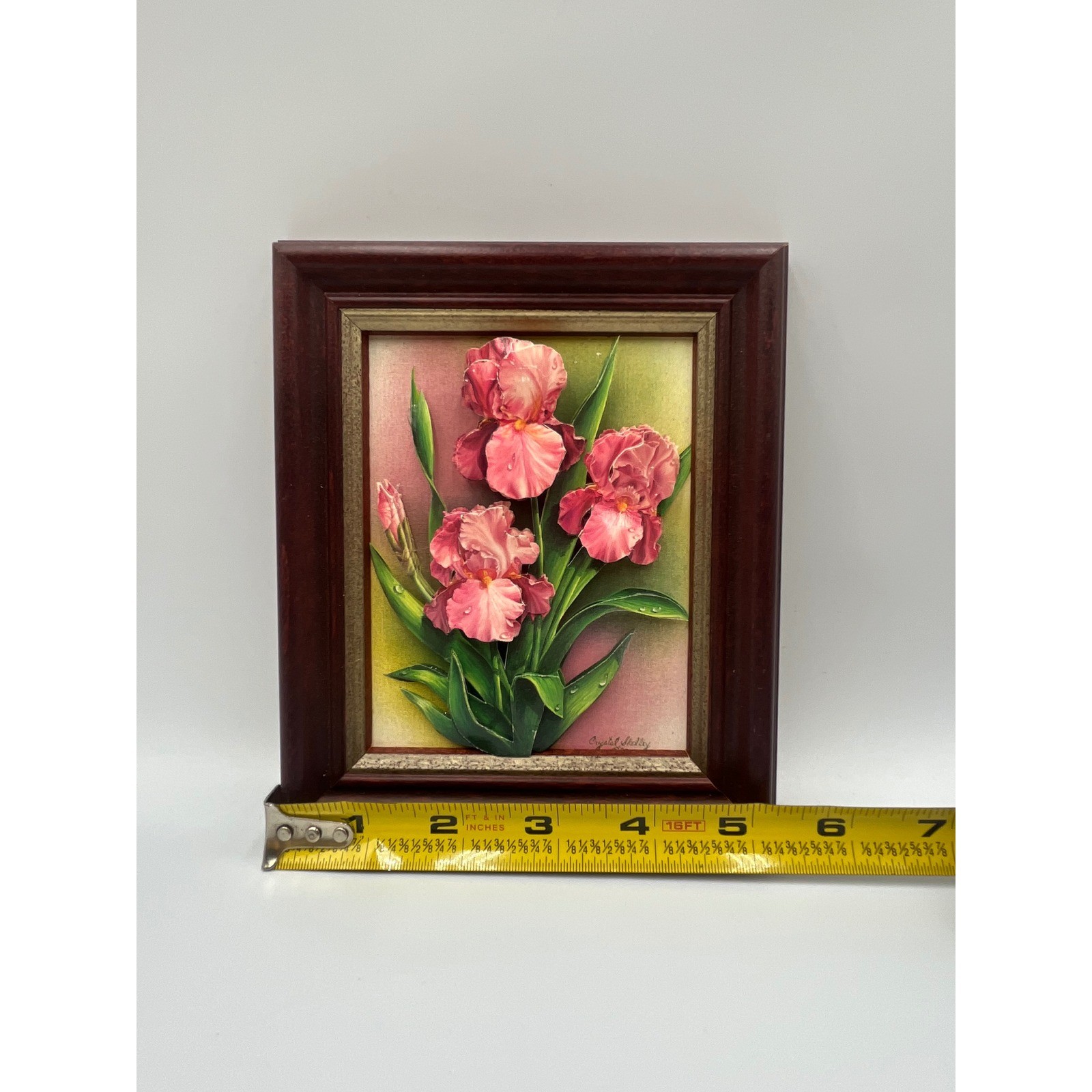 Rare Handmade 3D layered Paper Art 1989 “Pink IRIS” Signed By Crystal Skelley