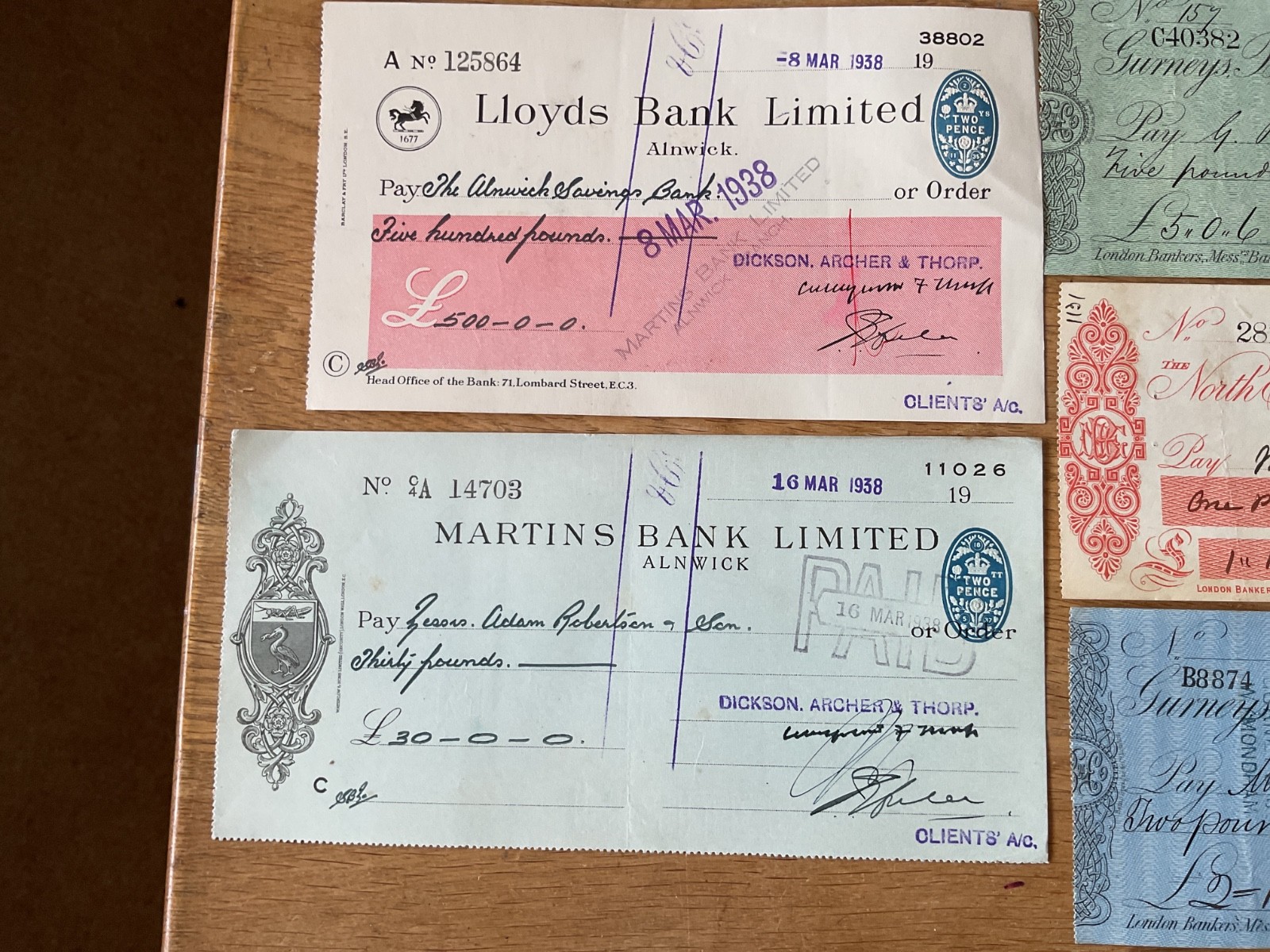 British vintage used cheques 6 items B5346