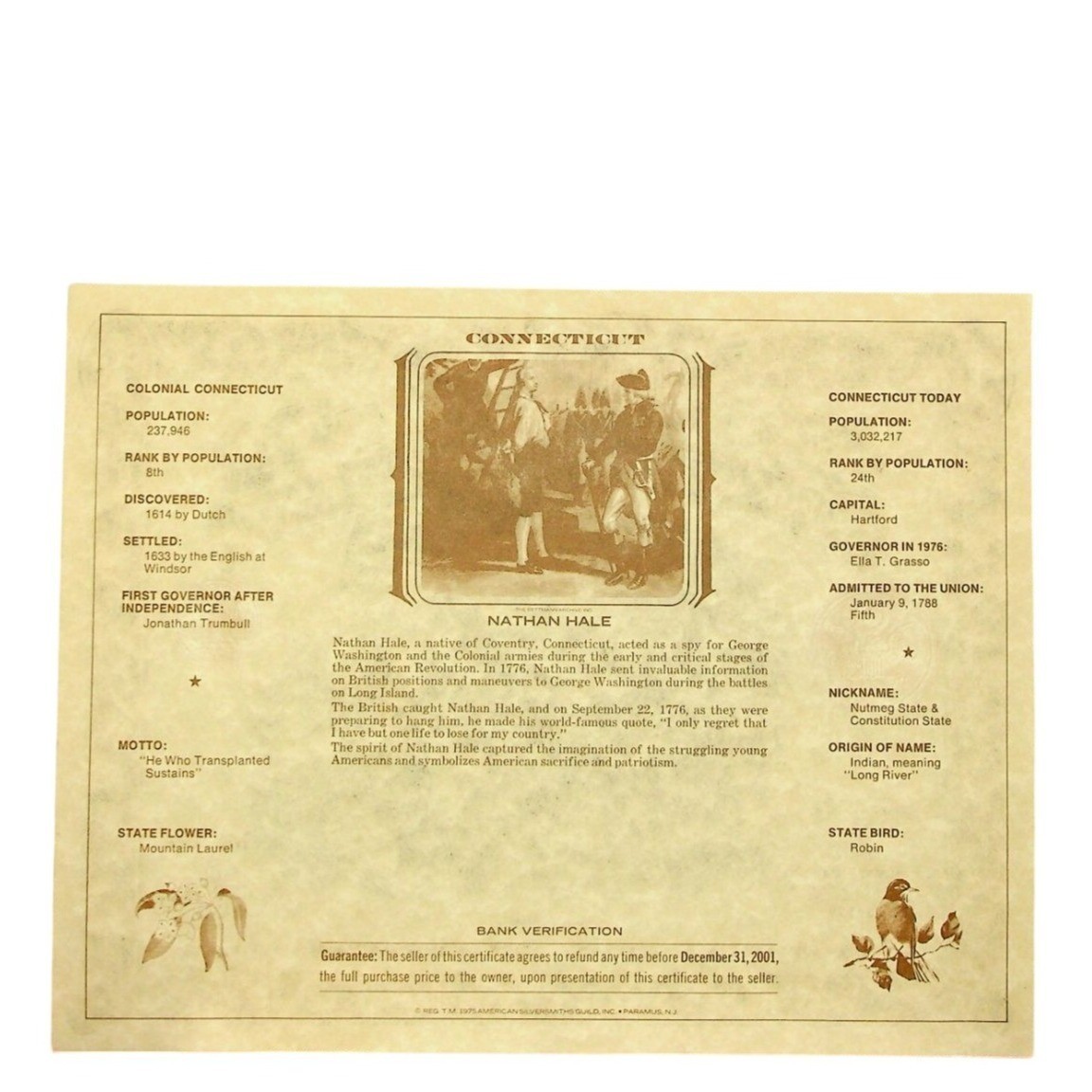 American Revolution Bicentennial Commemorative One Dollar Note 1976 Replica