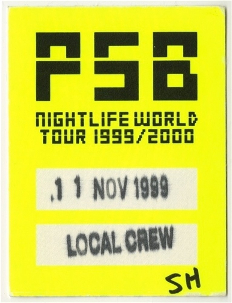 Pet Shop Boys 1999 Nightlife concert tour issued Working Crew Backstage Pass