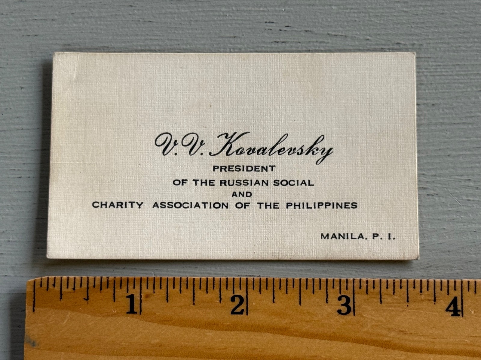 VTG Business Card Kovalevsky Russian Social Ass’n of Manila Philippines 1940s