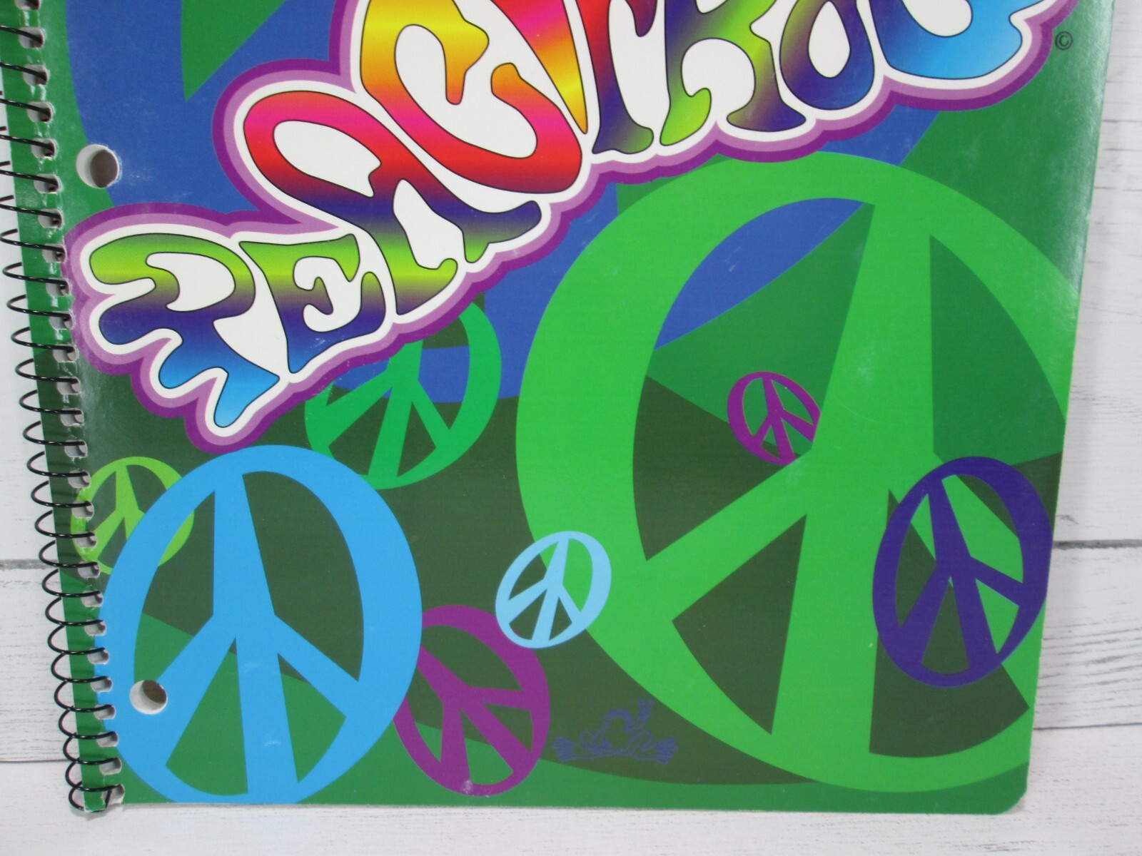 Vintage 80s Peace Frogs Sign Spiral Notebook Theme Book Green Colorful Made USA