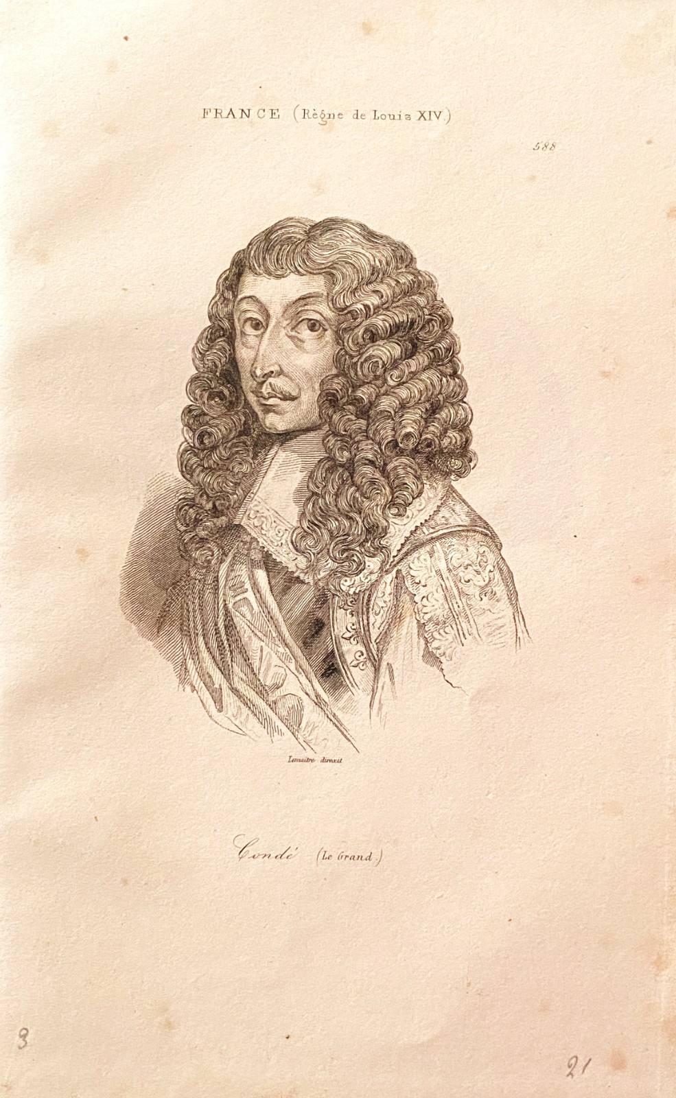 Engraving France Louis XIV ” Conde Le Grand “