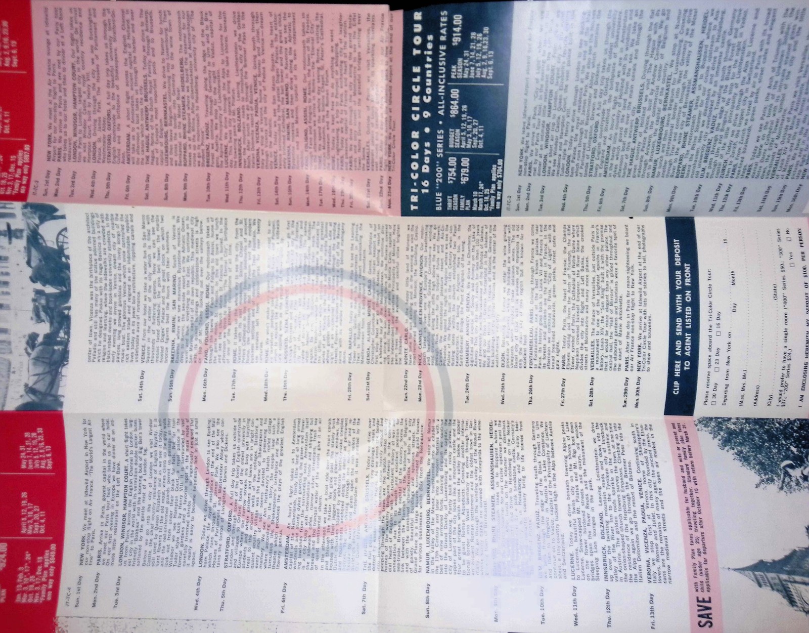 1950s Tri-Color Circle Tours Europe Brochure c1950s Graphic Design