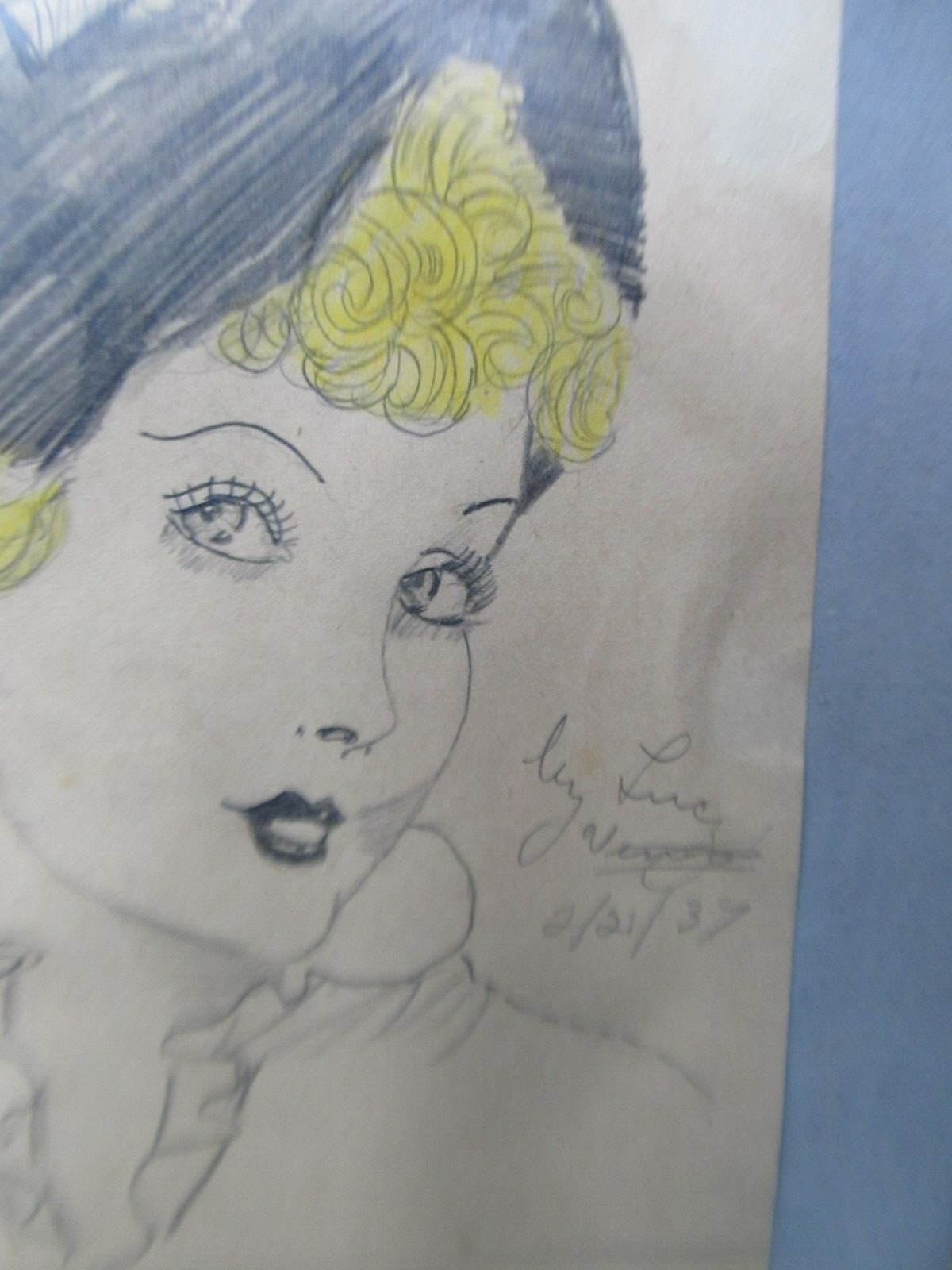 2 LG Original Antique Hand Done COLOR Fashion Drawing, Dated 1937, WOMAN, Artist