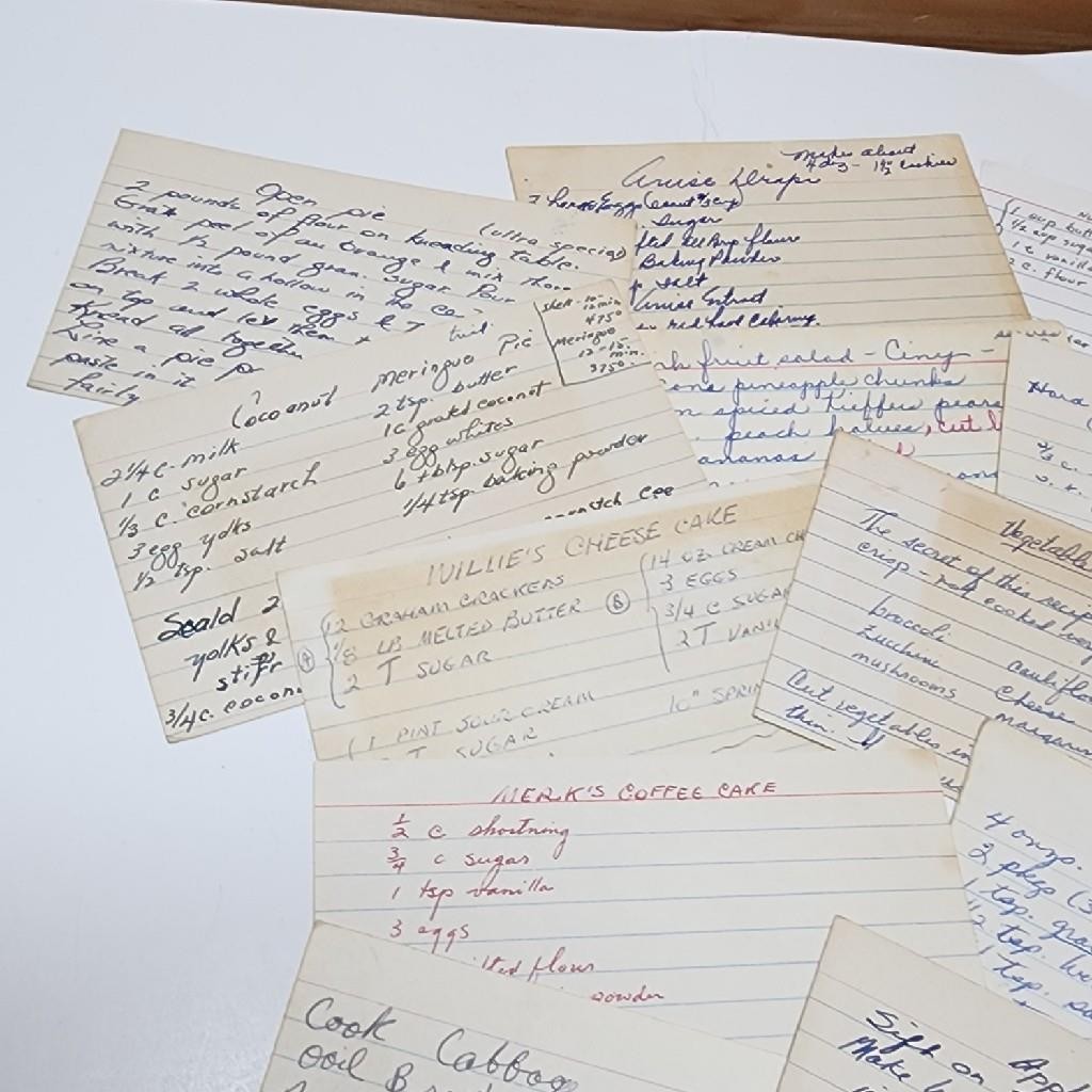 10 handwritten recipe cards 3×5 estate collection paper ephemera T9